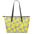 Lemon Striped Pattern Print Leather Tote Bag With Zipper