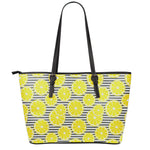 Lemon Striped Pattern Print Leather Tote Bag