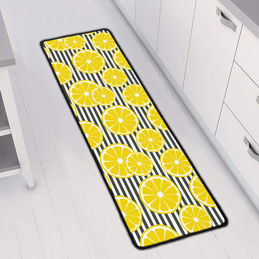 Lemon Striped Pattern Print Long Kitchen Mat