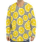 Lemon Striped Pattern Print Long Sleeve Baseball Jersey