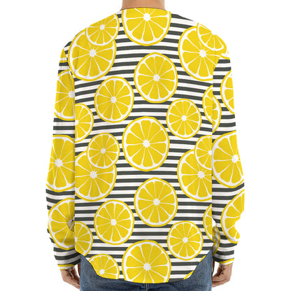 Lemon Striped Pattern Print Long Sleeve Baseball Jersey