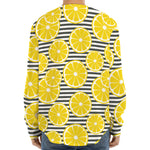 Lemon Striped Pattern Print Long Sleeve Baseball Jersey