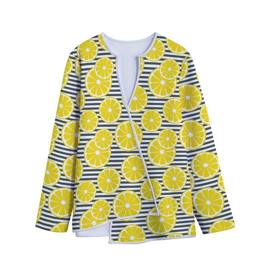 Lemon Striped Pattern Print Long Sleeve Short Coat