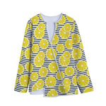 Lemon Striped Pattern Print Long Sleeve Short Coat