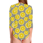 Lemon Striped Pattern Print Long Sleeve Swimsuit