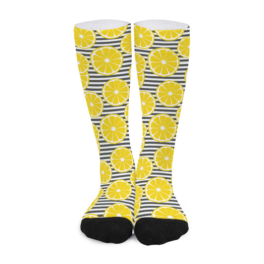 Lemon Striped Pattern Print Long Socks