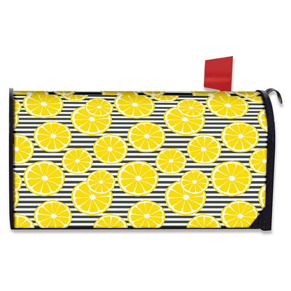 Lemon Striped Pattern Print Mailbox Cover