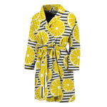 Lemon Striped Pattern Print Men's Bathrobe