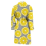 Lemon Striped Pattern Print Men's Bathrobe