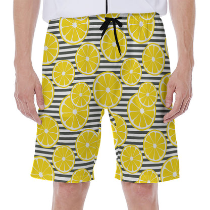 Lemon Striped Pattern Print Men's Beach Shorts