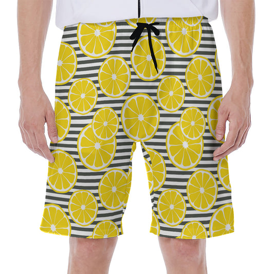 Lemon Striped Pattern Print Men's Beach Shorts
