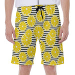 Lemon Striped Pattern Print Men's Beach Shorts