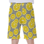 Lemon Striped Pattern Print Men's Beach Shorts