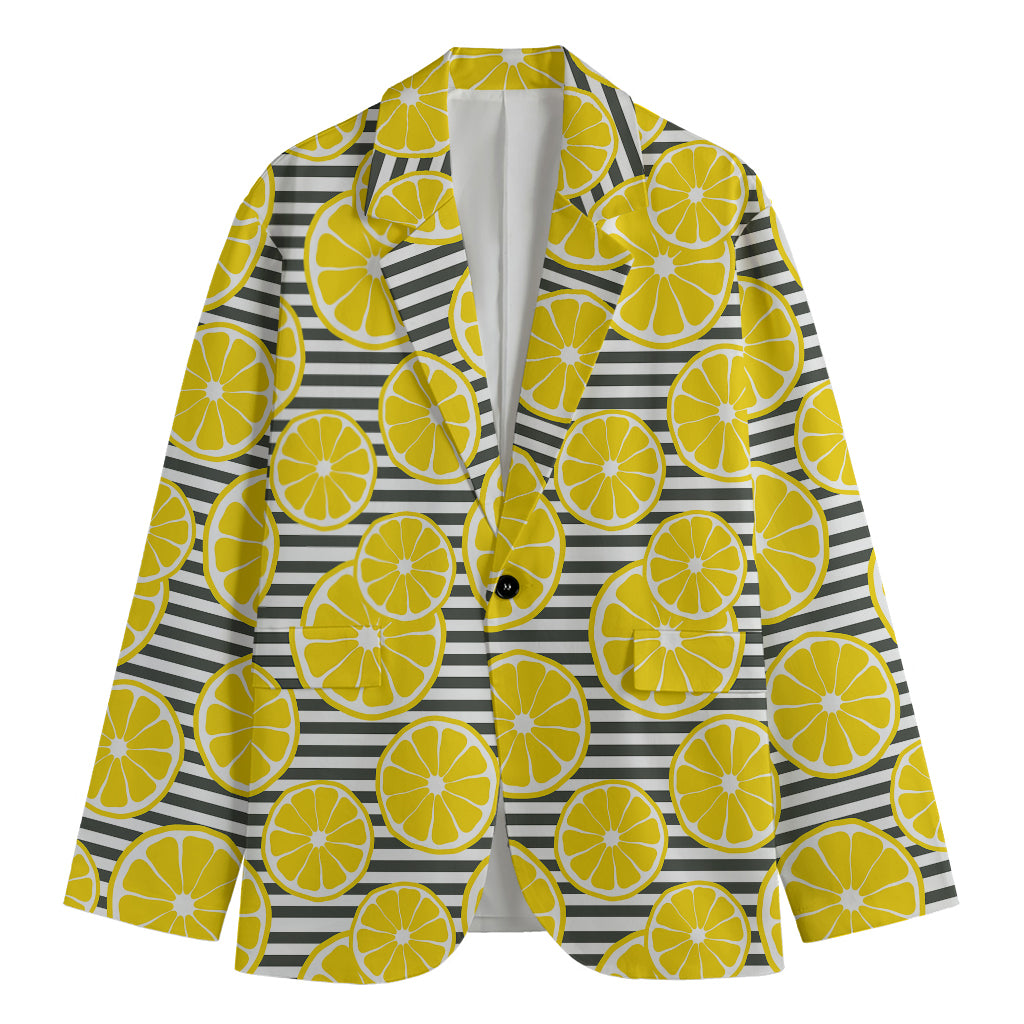 Lemon Striped Pattern Print Men's Blazer