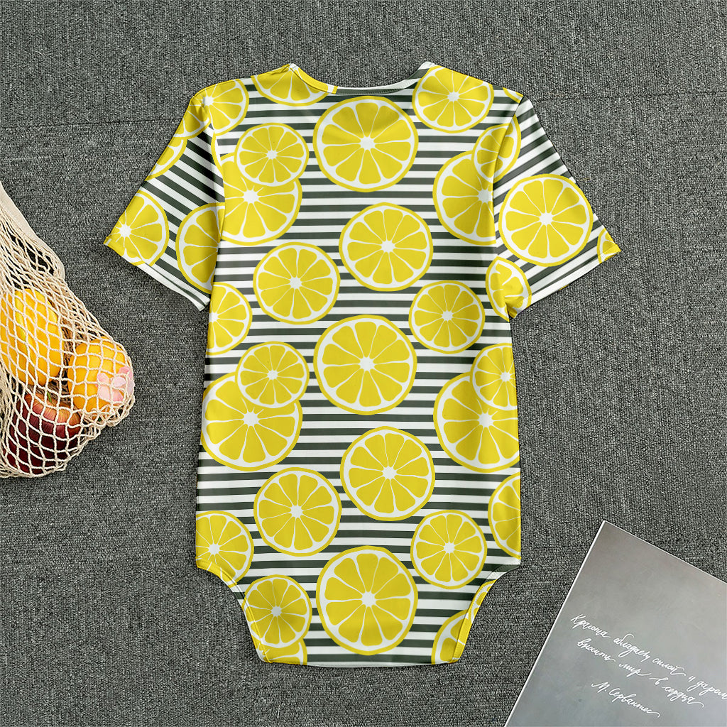 Lemon Striped Pattern Print Men's Bodysuit
