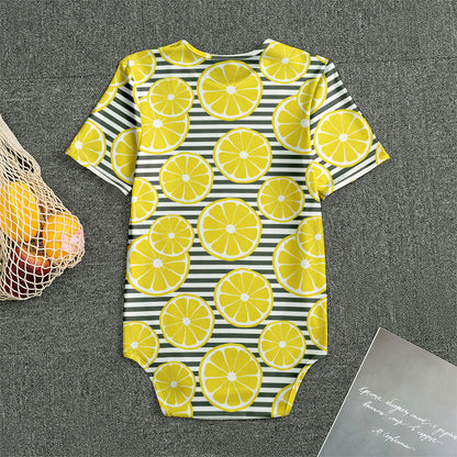 Lemon Striped Pattern Print Men's Bodysuit