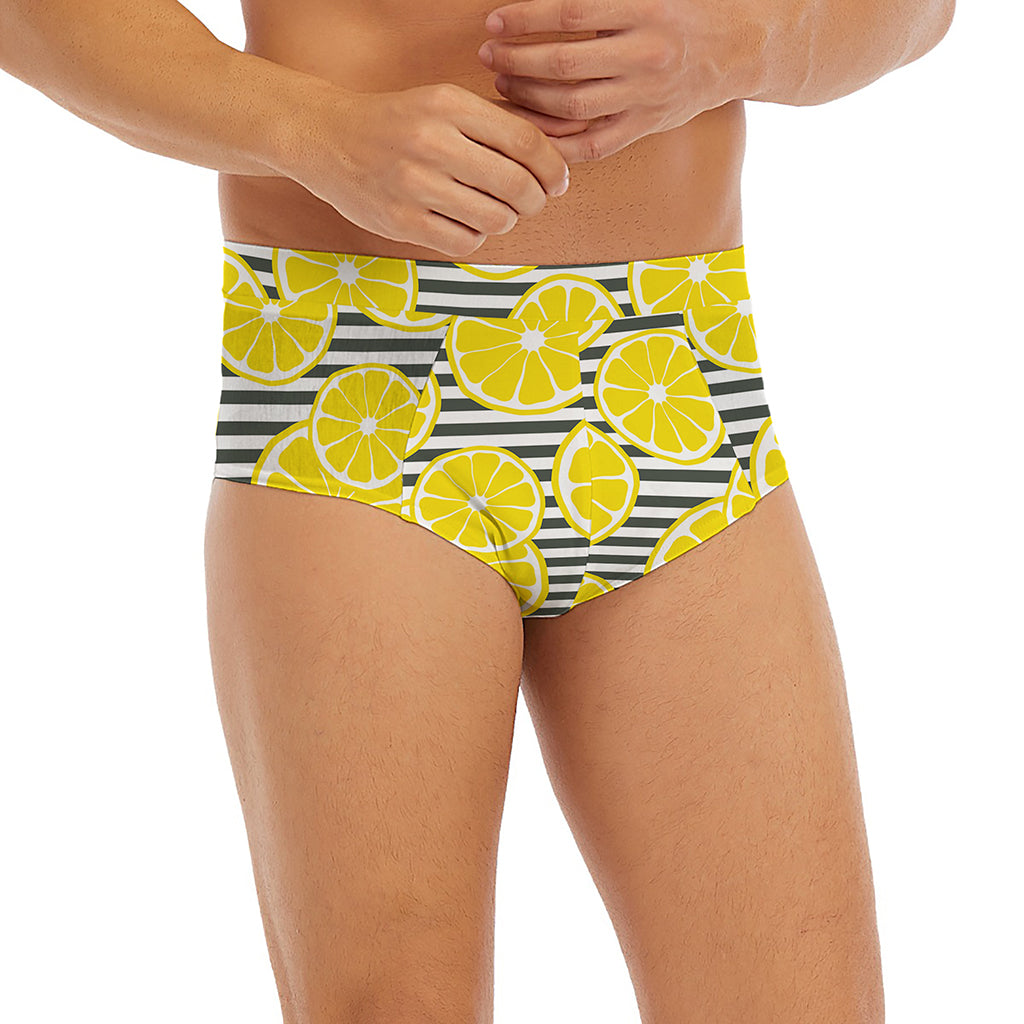 Lemon Striped Pattern Print Men's Briefs