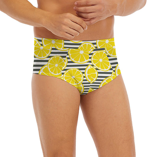 Lemon Striped Pattern Print Men's Briefs
