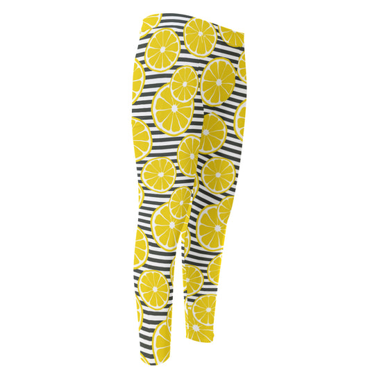 Lemon Striped Pattern Print Men's Compression Pants
