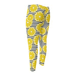 Lemon Striped Pattern Print Men's Compression Pants