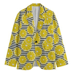 Lemon Striped Pattern Print Men's Cotton Blazer