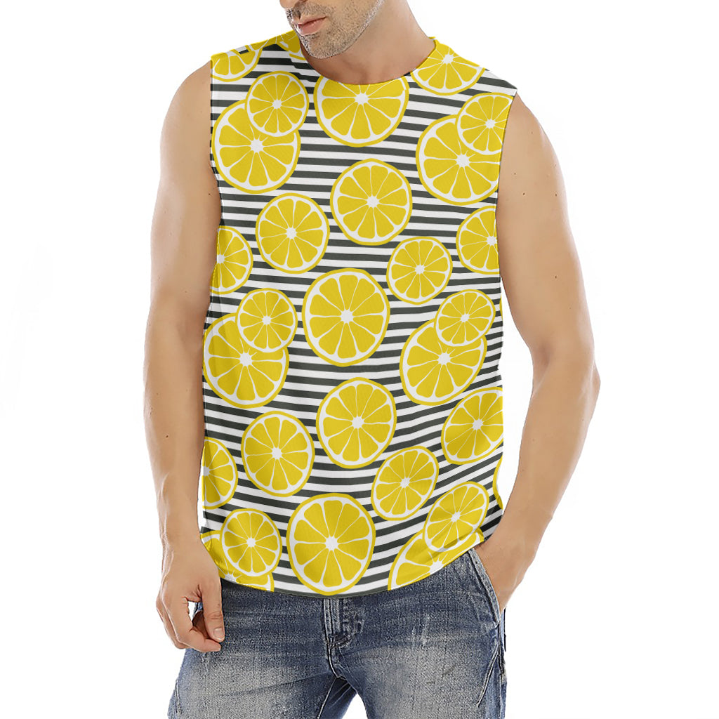 Lemon Striped Pattern Print Men's Fitness Tank Top