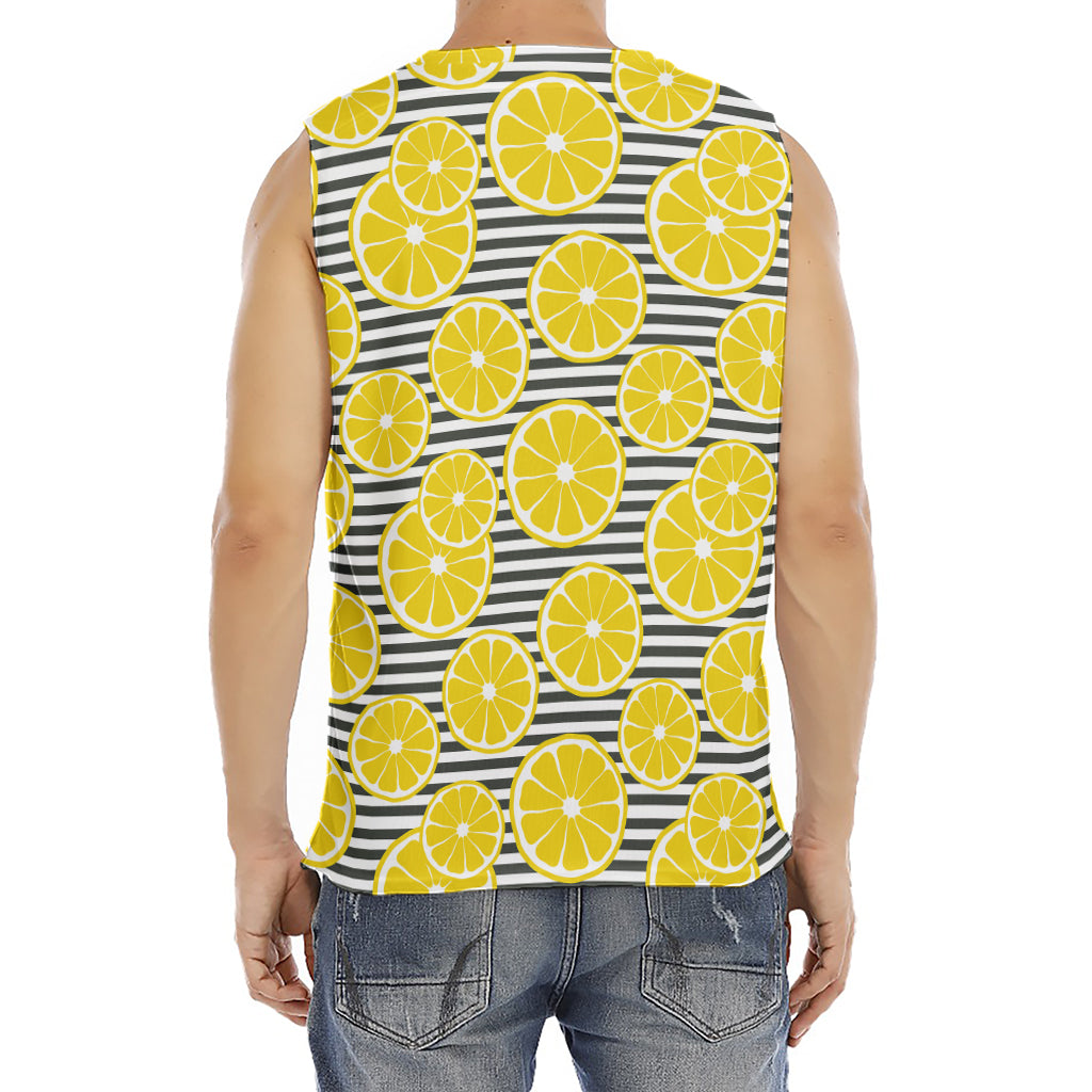 Lemon Striped Pattern Print Men's Fitness Tank Top