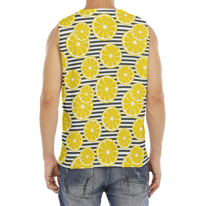 Lemon Striped Pattern Print Men's Fitness Tank Top