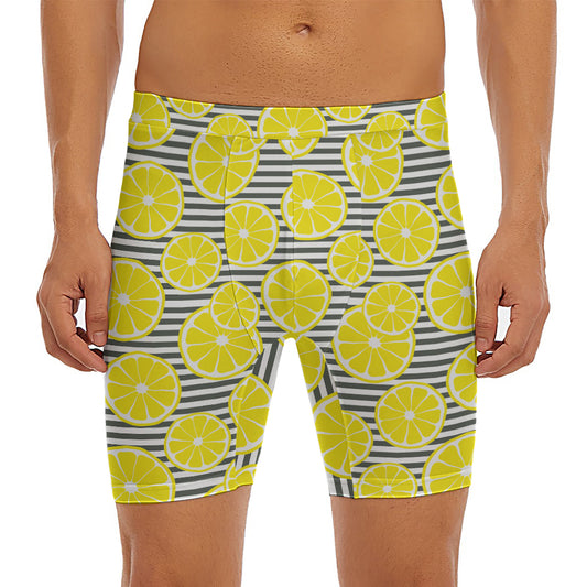 Lemon Striped Pattern Print Men's Long Boxer Briefs