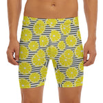 Lemon Striped Pattern Print Men's Long Boxer Briefs