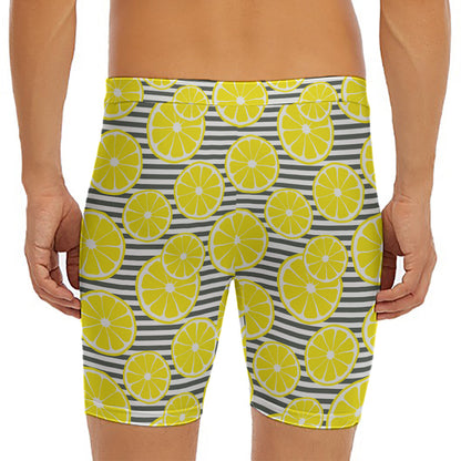 Lemon Striped Pattern Print Men's Long Boxer Briefs