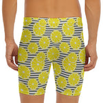 Lemon Striped Pattern Print Men's Long Boxer Briefs