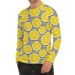 Lemon Striped Pattern Print Men's Long Sleeve Rash Guard