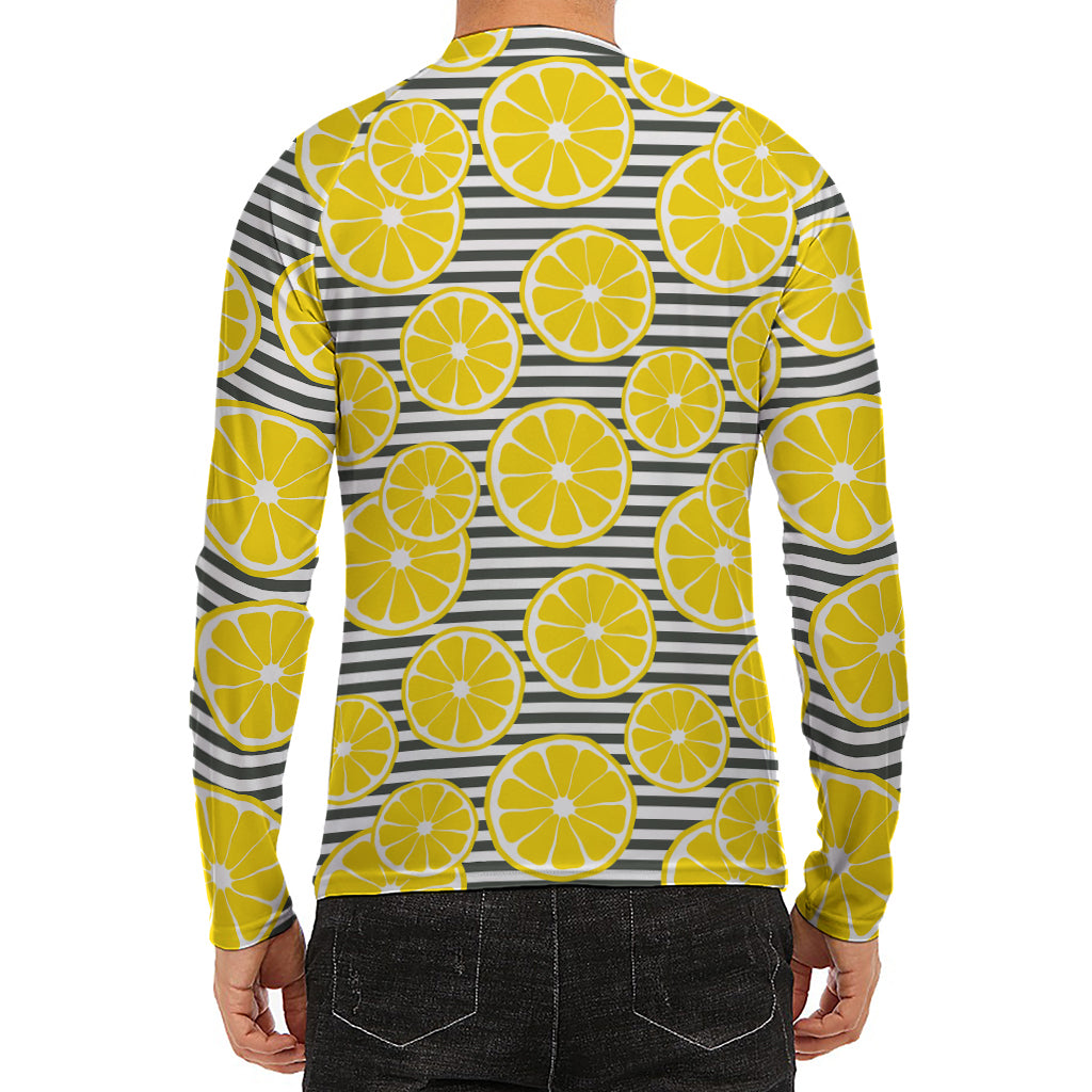 Lemon Striped Pattern Print Men's Long Sleeve Rash Guard