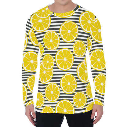 Lemon Striped Pattern Print Men's Long Sleeve T-Shirt