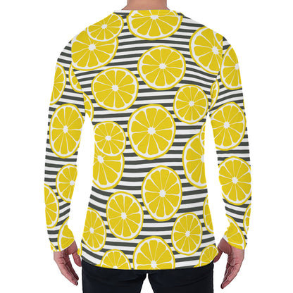 Lemon Striped Pattern Print Men's Long Sleeve T-Shirt
