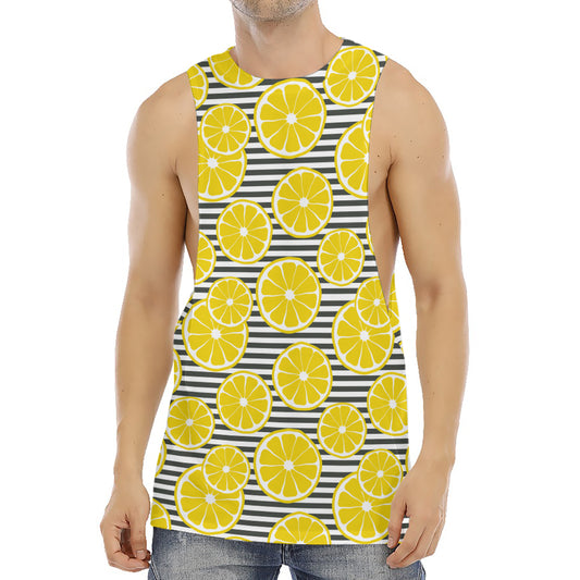 Lemon Striped Pattern Print Men's Muscle Tank Top