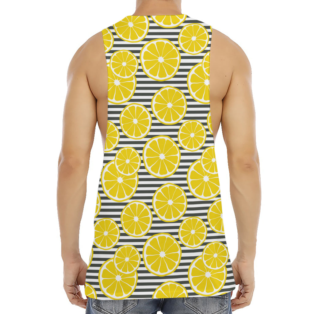 Lemon Striped Pattern Print Men's Muscle Tank Top