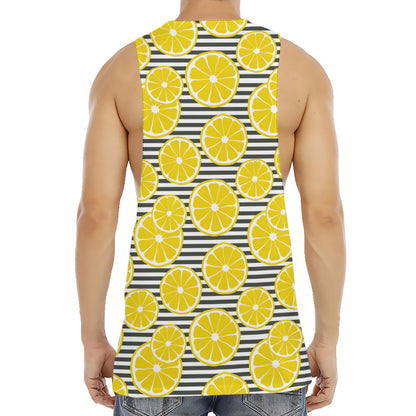 Lemon Striped Pattern Print Men's Muscle Tank Top