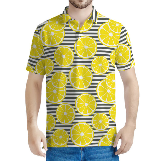 Lemon Striped Pattern Print Men's Polo Shirt
