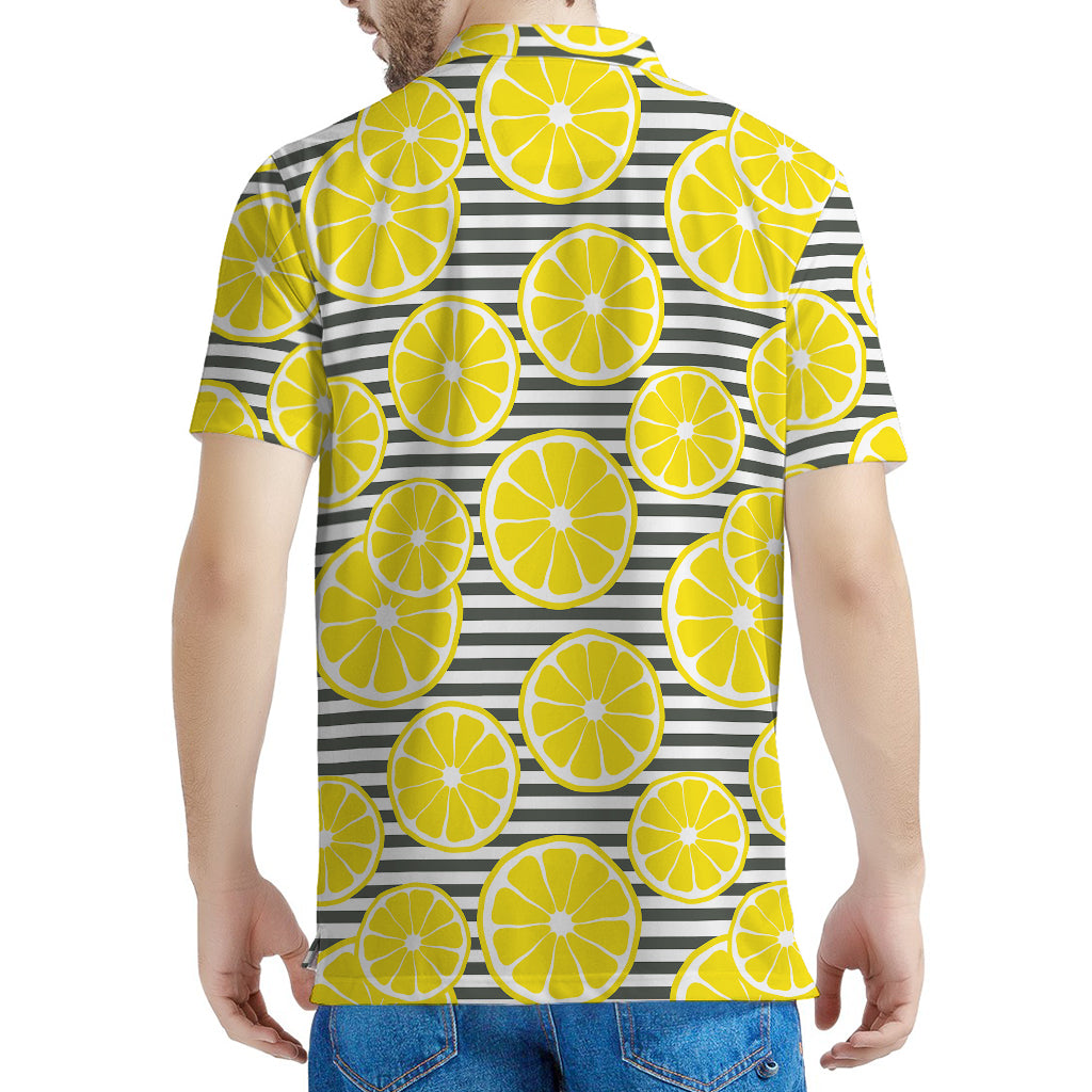 Lemon Striped Pattern Print Men's Polo Shirt