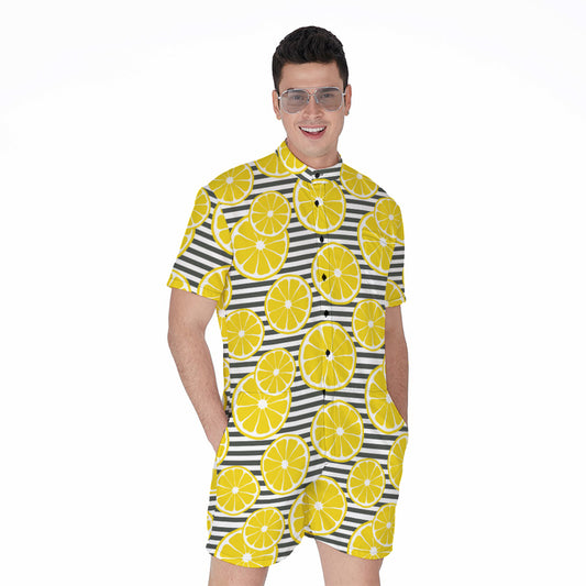 Lemon Striped Pattern Print Men's Rompers