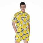Lemon Striped Pattern Print Men's Rompers