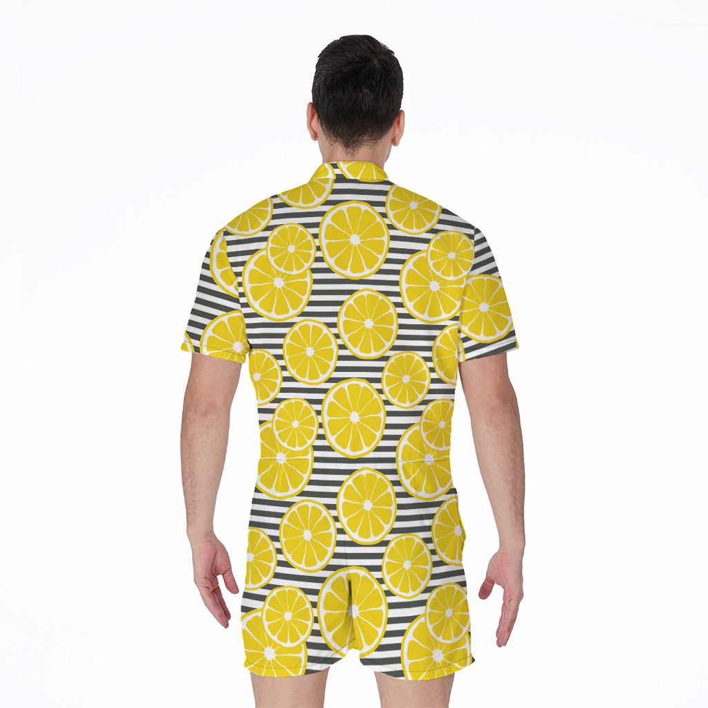 Lemon Striped Pattern Print Men's Rompers