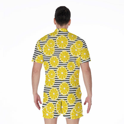 Lemon Striped Pattern Print Men's Rompers