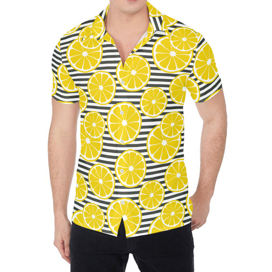Lemon Striped Pattern Print Men's Shirt