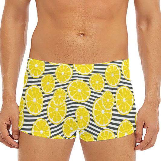 Lemon Striped Pattern Print Men's Short Boxer Briefs