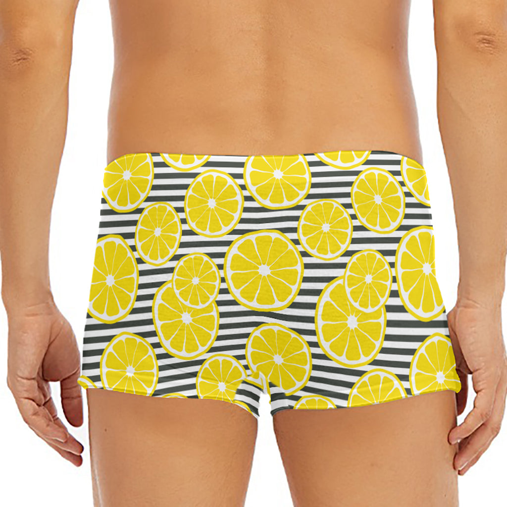 Lemon Striped Pattern Print Men's Short Boxer Briefs