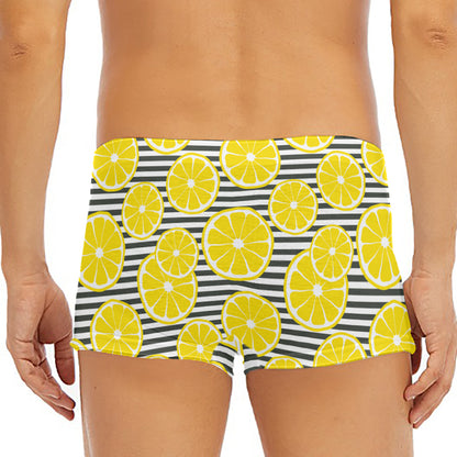 Lemon Striped Pattern Print Men's Short Boxer Briefs