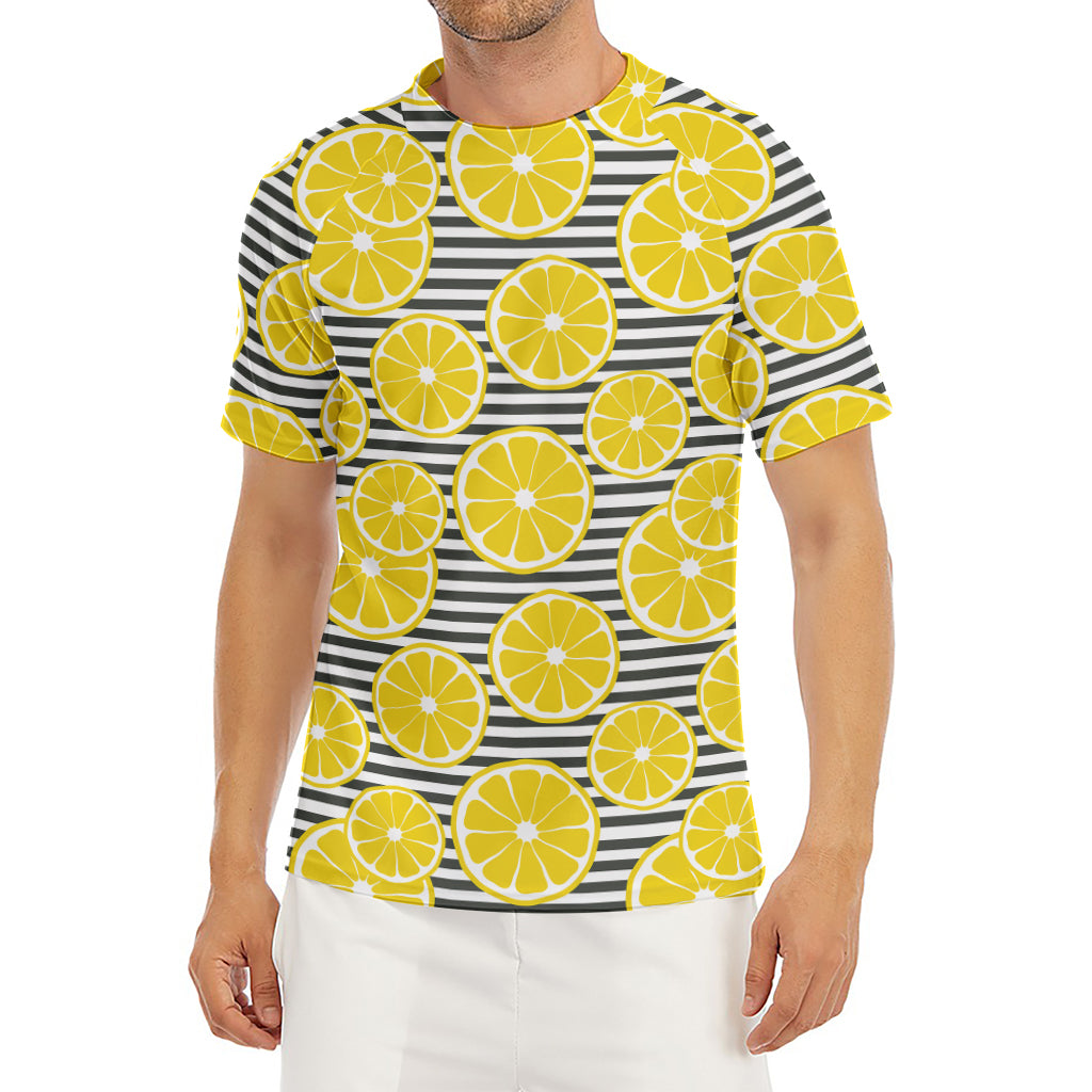 Lemon Striped Pattern Print Men's Short Sleeve Rash Guard